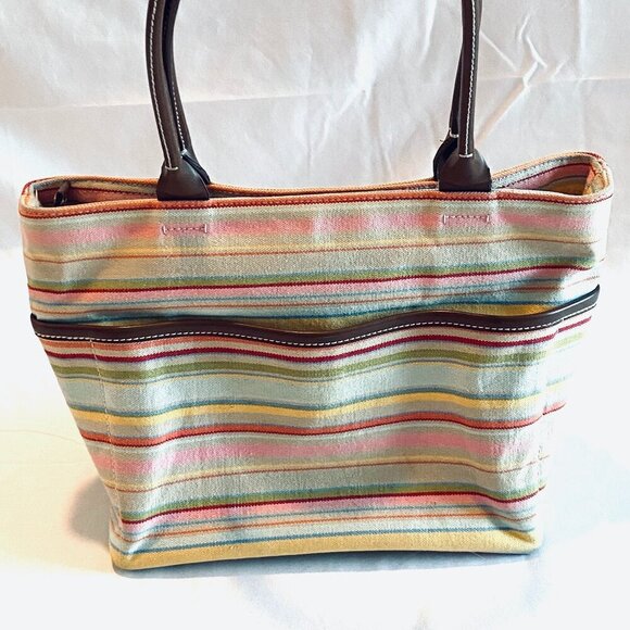 GAP multi color canvas tote bag purse pink orange yellow leather handles - Picture 3 of 9